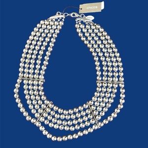 Chico's Silver Beaded 5 Strands Necklace
